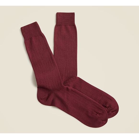 J.Crew Solid Dress Socks Mens OS Maroon Stretchy Mid Calf Cotton Blend One Pair - Picture 2 of 3